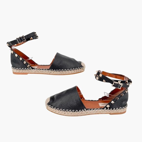 Valentino Garavani Rockstud Black Leather Espadrille Flats Size 37 US 7 Women's - Picture 7 of 14